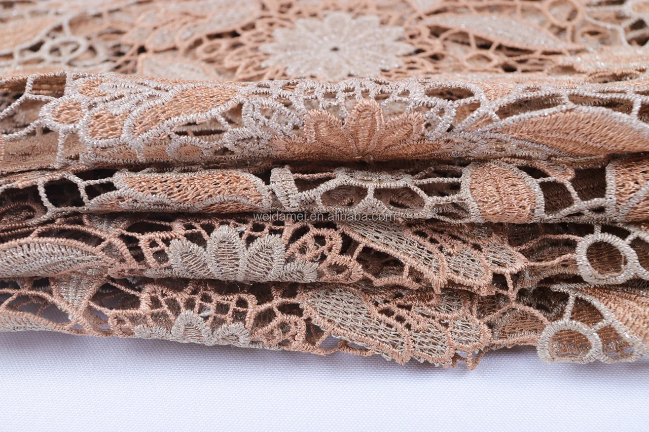 
Lace fabric gold African 120-140cm cord wedding dress embroidered lace fabric 