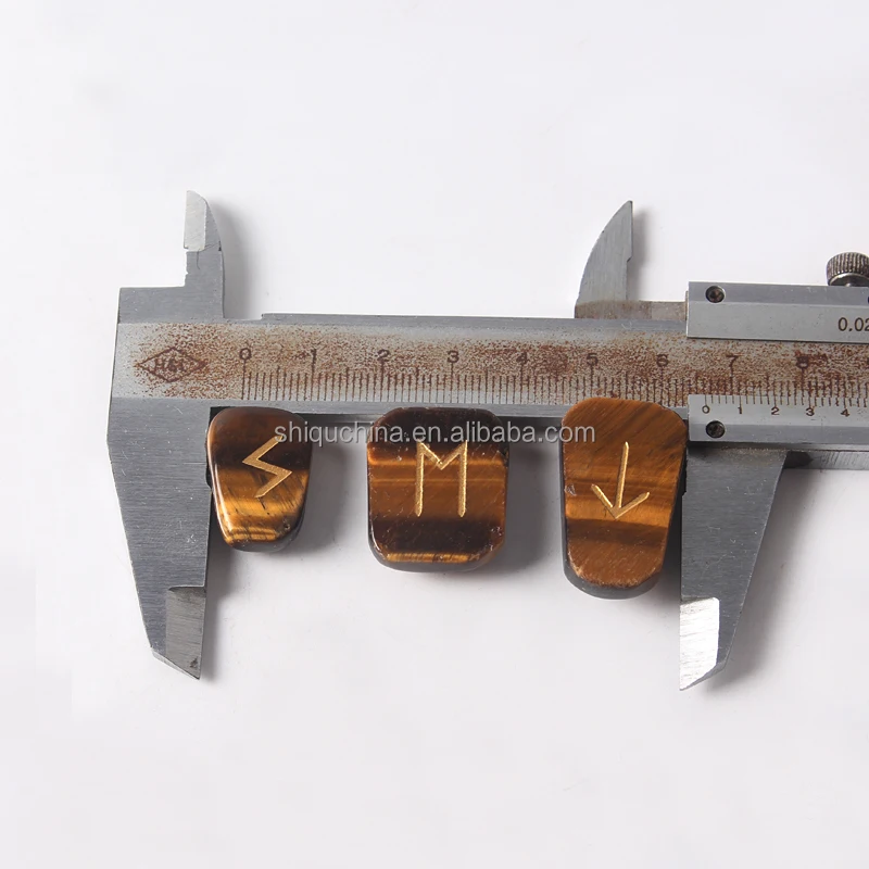 New product natural tiger eye material engraved gold rune three size 25pcs set with velvet bag rune stone divination