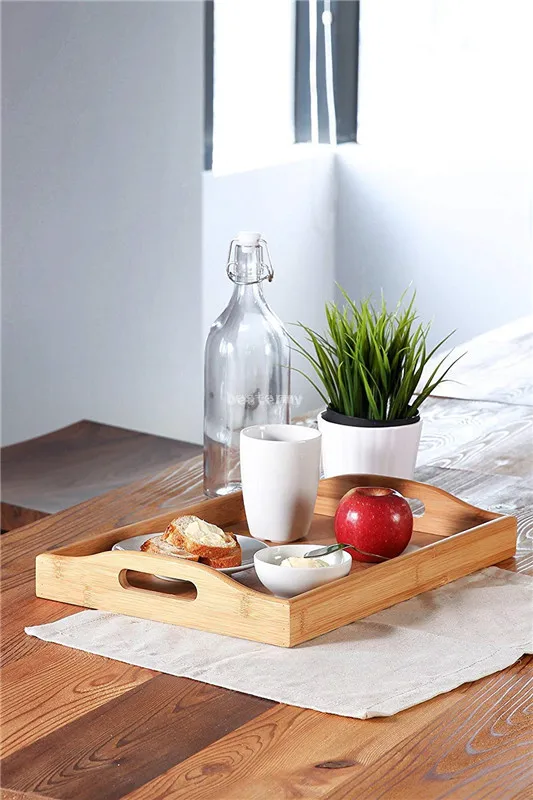 Juvale Wood Food Serving Tray with Handles Bamboo pallet