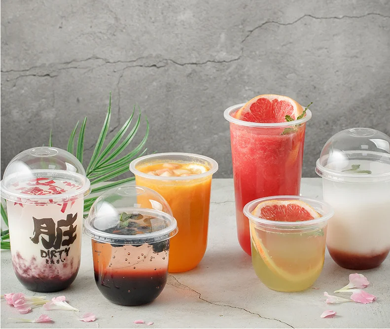 500 мл 16 унций U-образная ПП Пластиковая чайная чашка с пузырьками