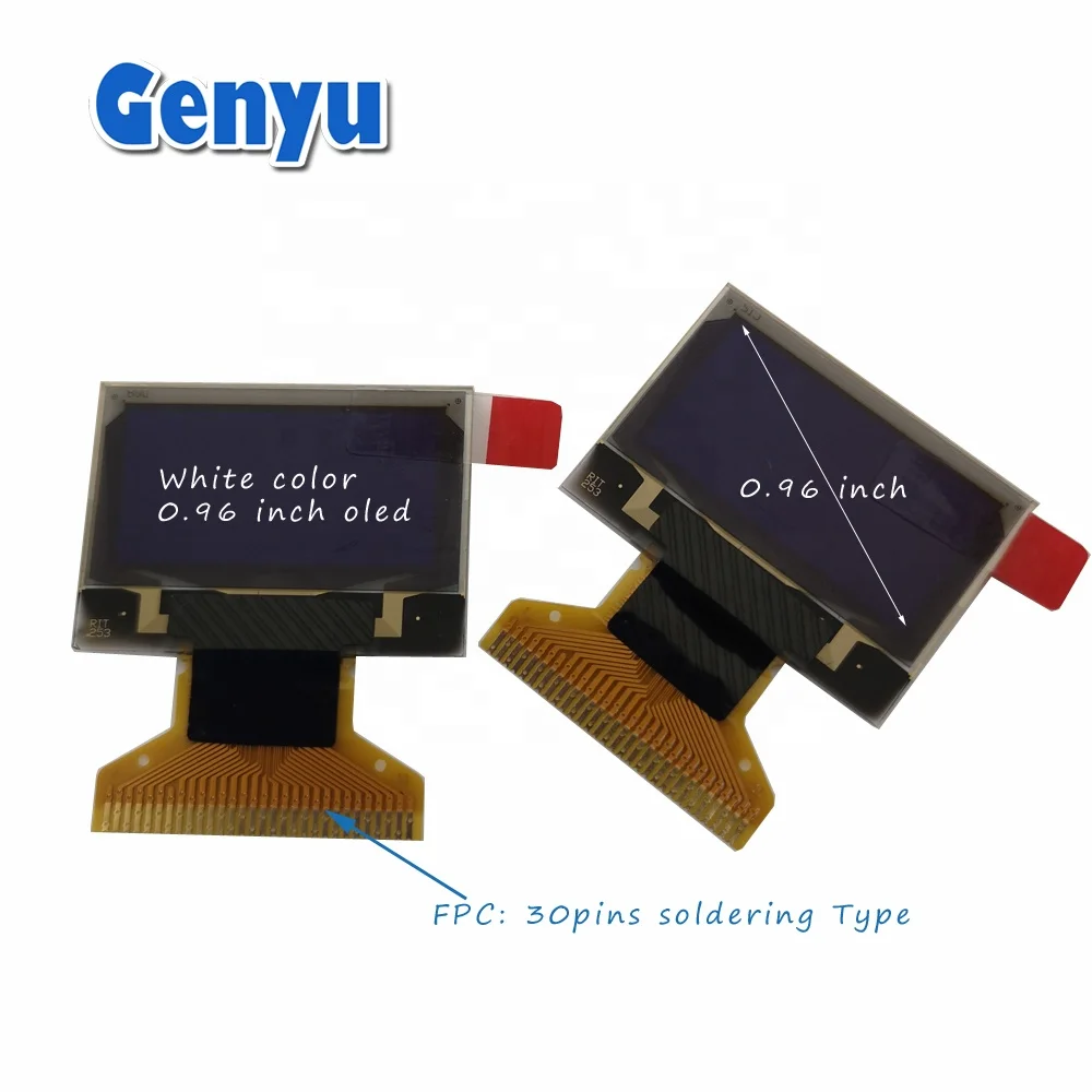 0.96 inch 128x64 dots white blue colors thin glass oled display cog lcd graphics panels  with customized fpc