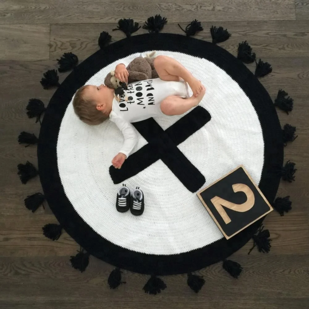 
China Wholesale Kids Baby Infant Floor Play Mats Crawling Knit Crochet Rug Round Carpet 