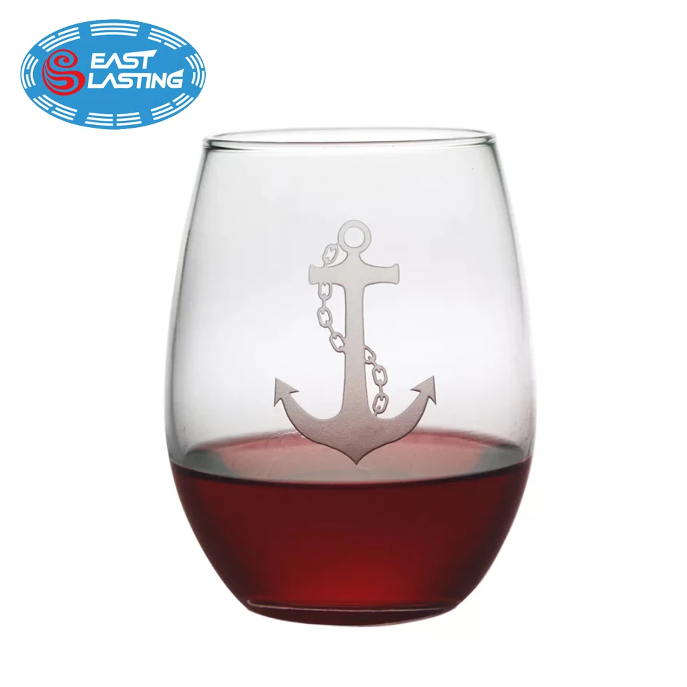 
Anchor laser engraved custom branded logo stemless wine glass tumbler for red or white wine 
