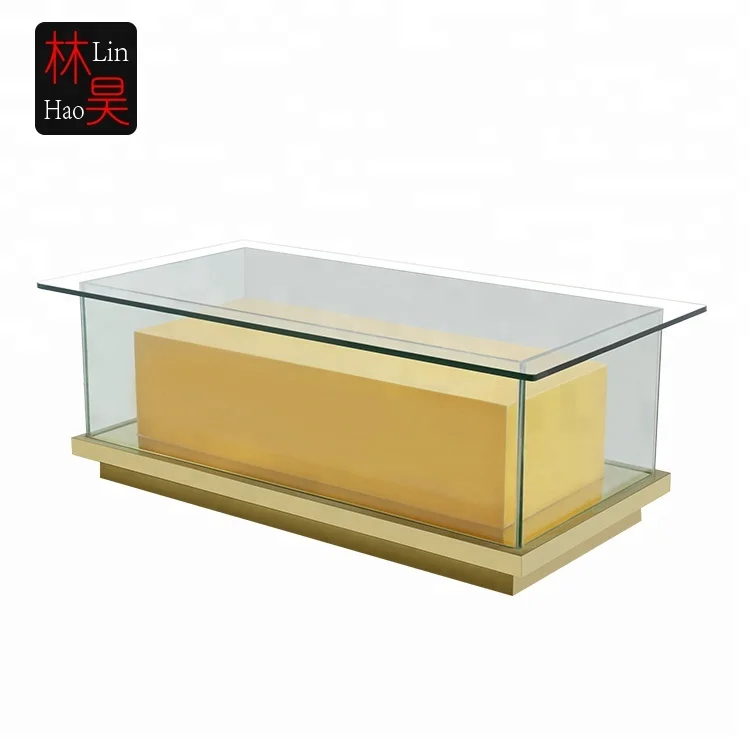 Gold color glass and stainless steel ktv table bar and lounge furniture