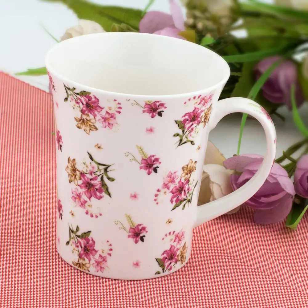 Wholesale bulk cheap 11 oz flower decal print coffee cup milk coffee ceramic mugs set custom logo