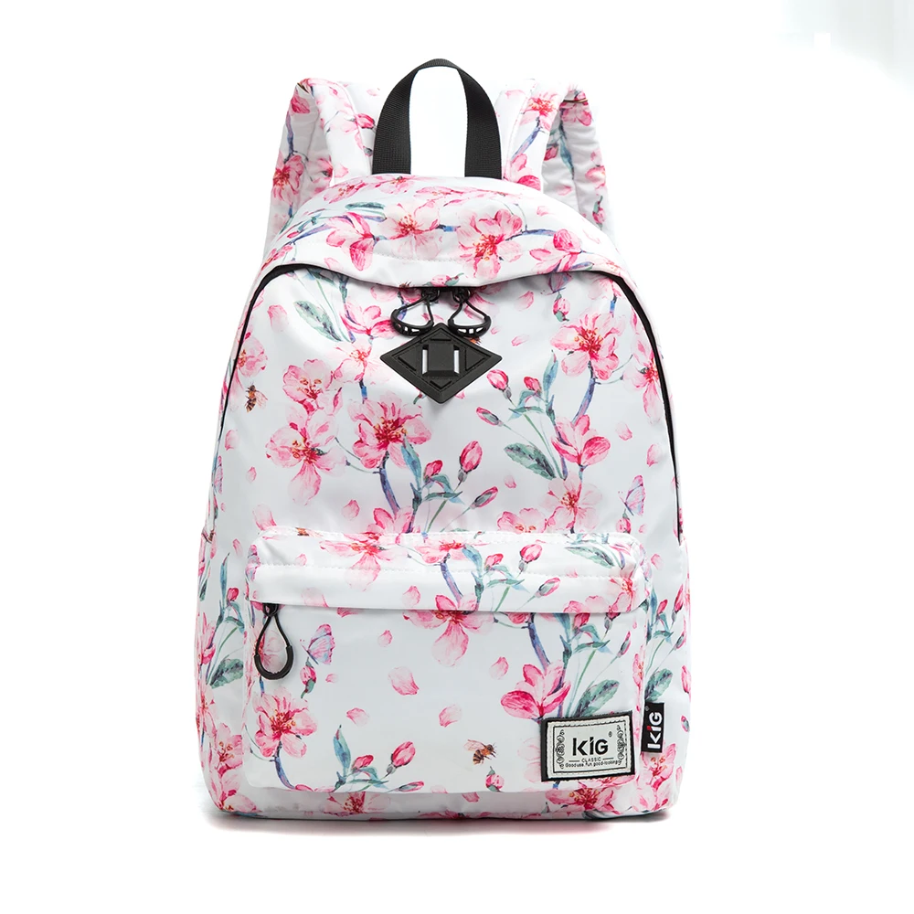
Fashion Water Resistant Floral Book Bag School Backpack for Women 14Inch Laptop White 