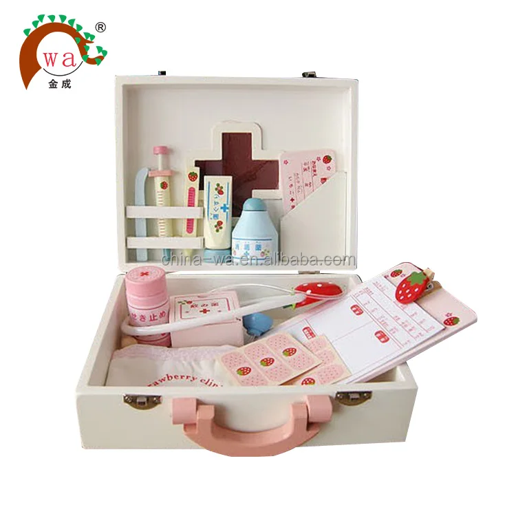 
wood pretend play doctor trunk tools toys set 
