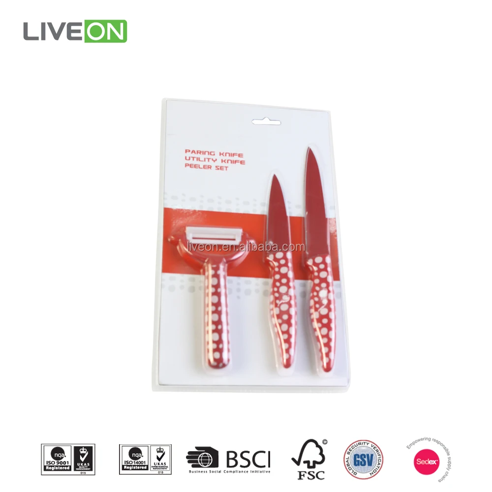 PVC Double Cut Utility/Paring Knife Set Red Blade