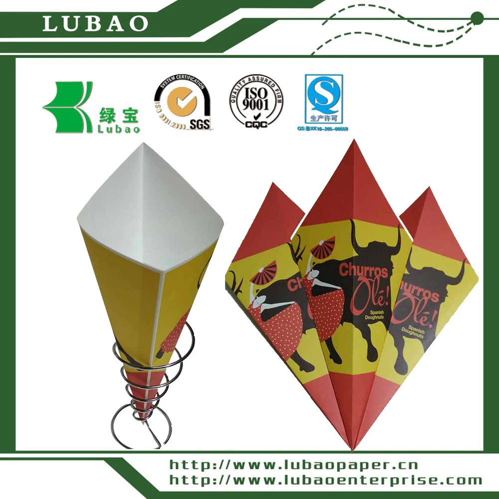 Высококачественный картонный конус из белой бумаги со встроенным контейнером для соуса