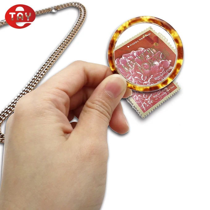 Glass Magnifying Necklace Magnifier with Turtle Shell Pattern Plastic Frame