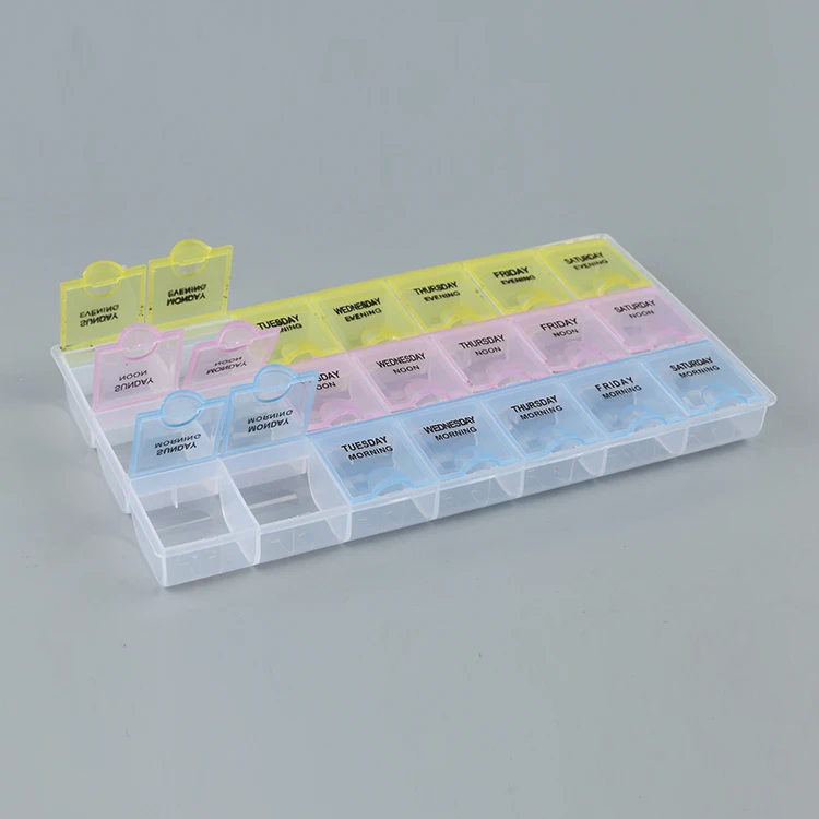 Latest Design 21 Grids Small Drug Health Kit Portable One Week Rainbow Pill Box