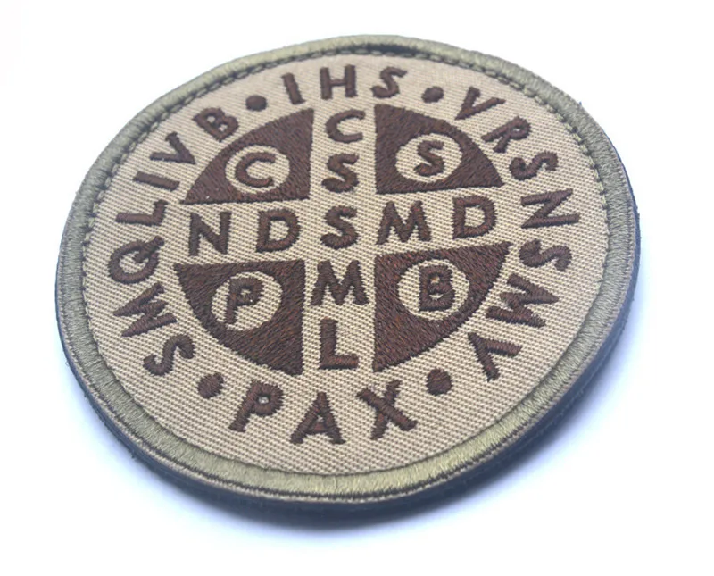 OEM  Saint Benedict Cross Patch Burnt Bronze Catholic USA Tactical Badge Embroidered Patches