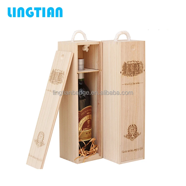 LINGTIAN Factory Wholesale Single Bottle MDF Wooden Wine Boxes With Sliding Lid