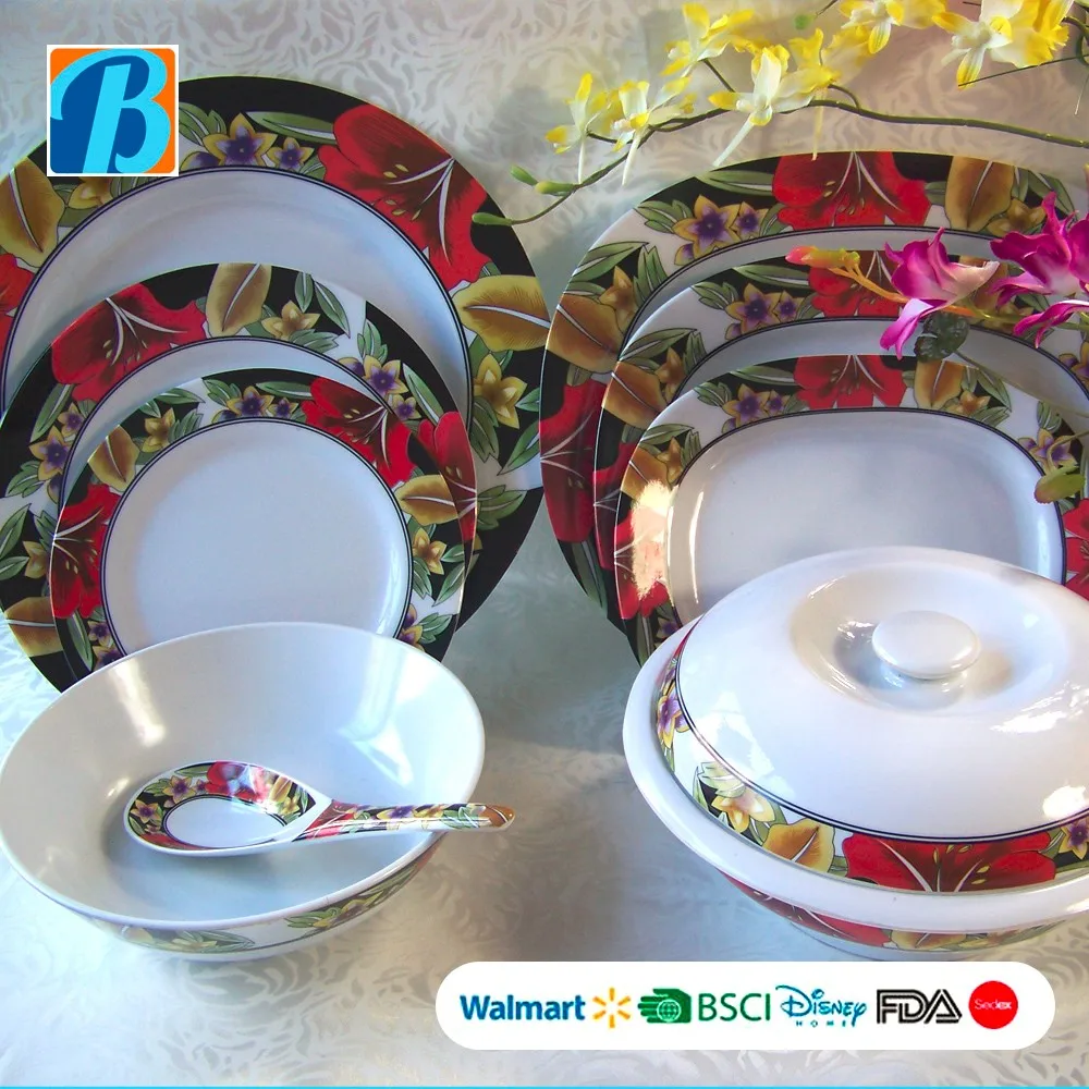 China wholesale LFGB standard restaurant  bamboo fiber cookware melamine dinnerware sets custom printing melamine tableware