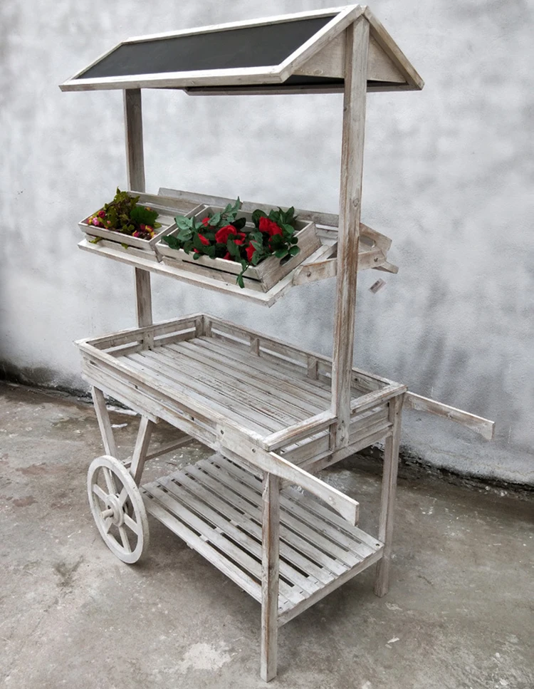 Creative rural solid wood flower cart plants potted flower rack