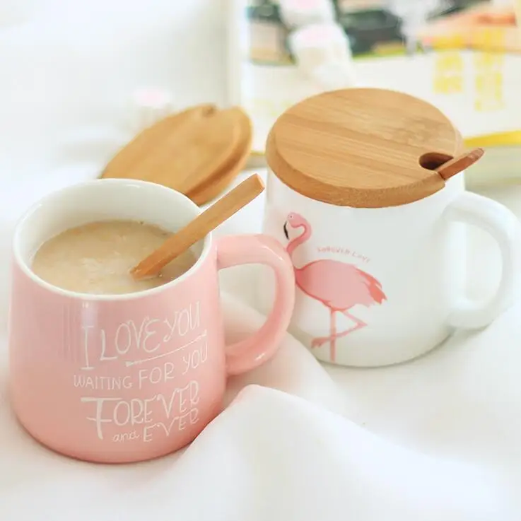 
Flamingo Mug Fire Bird Tableware Series Powder Ceramics Glass With Cover Spoon Coffee Marc Milk Cup Wholesale 