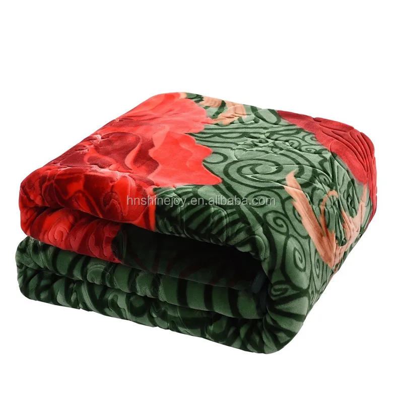 Hot-selling Plush Soft King size floral printed raschel korean mink blankets