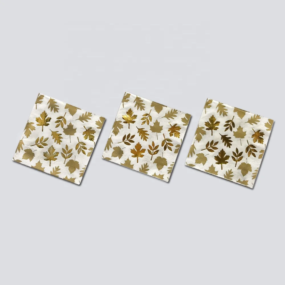 Luxury Wedding Favor Foil Napkins, Custom Gold Bronzing Printed Gold Foil  Servittes Paper Napkins