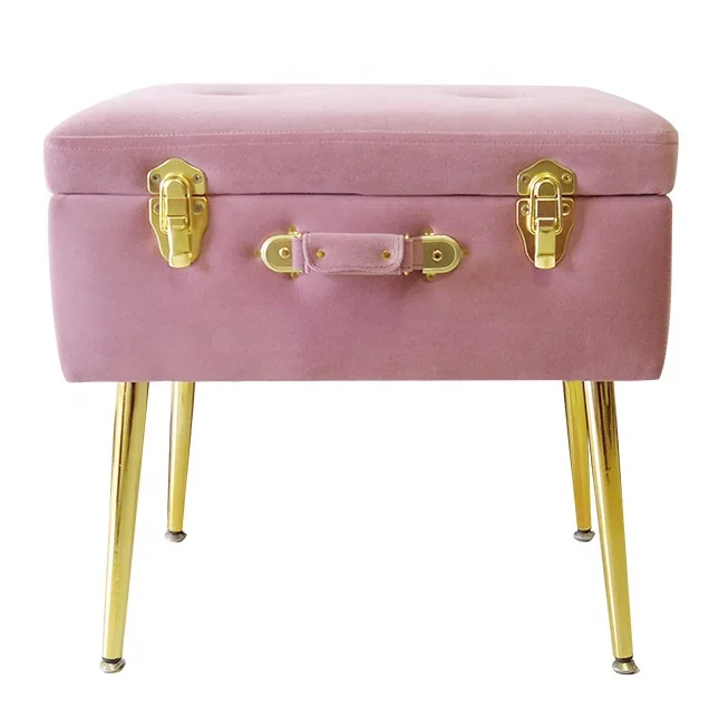 
Pink Velvet Foot Stool Trunk Organizer Ottoman suitcase Storage Stool ottoman 