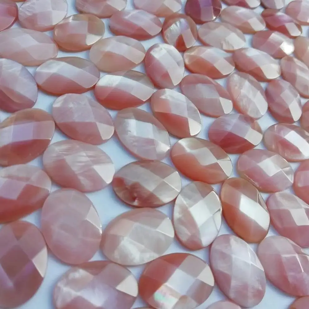 Natural Pink Mother of Pearl Faceted Oval Cabochon, Gemstone Cabochon beads Pearl