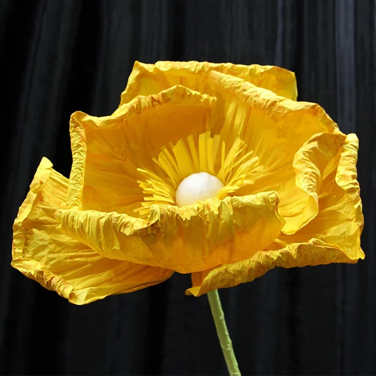 
New China handmade wholesale high quality yellow standing poppy flowers for wedding party decoration 