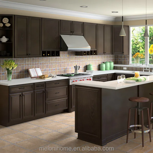 Dark Cabinetry with Kitchen Backsplash Lowes and white Kitchen countertop ,Industrial Bar for elegant Home