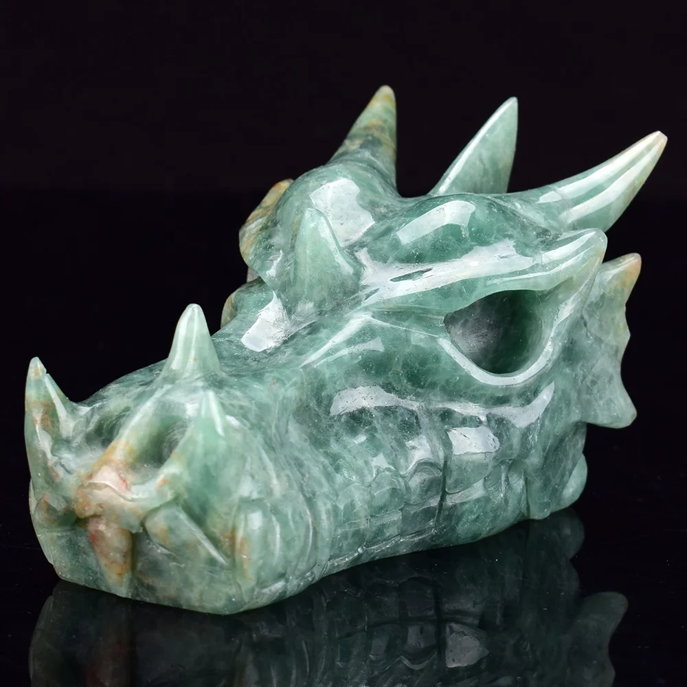 Realistic Green Fluorite Gemstone Dragon Head Skull Crystal Home Decoration Lapis Lazuli Hand Carved Engraving SCULPTURE CN;GUA