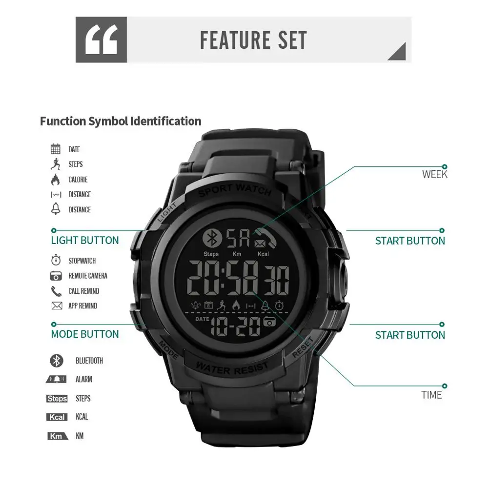 SKMEI 1501 Men Multifunction Connect with Phone Outdoor Sport Digital Smart Watch