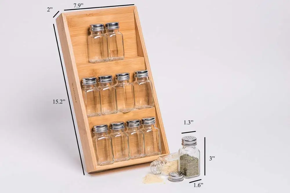 China two-way glass jar bamboo lid expandable spice rack corner spice rack