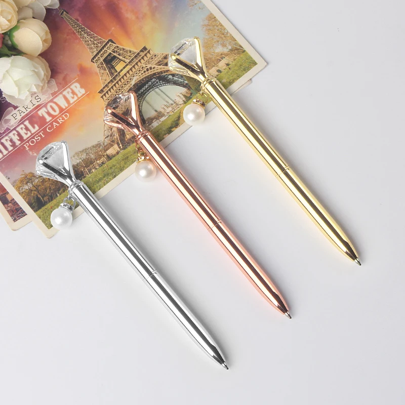 
New fashion design wedding gift pearl pen custom logo gold diamond pen with pearl ball pen 