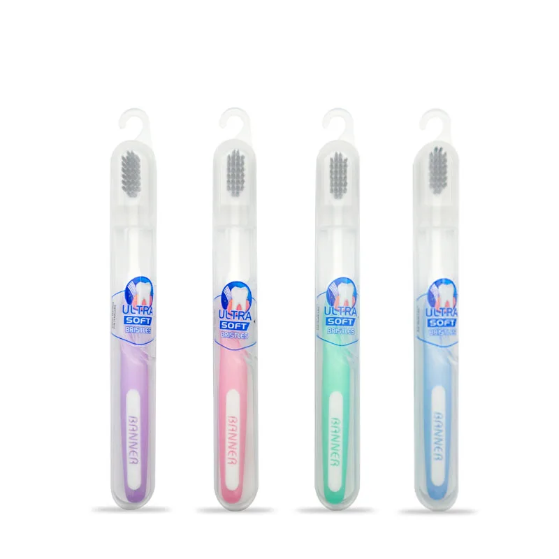 Banner Custom Logo Charcoal Tooth Brush Adult Travel Eco Friendly Black Soft Bristles Toothbrush With Transparent PP Box