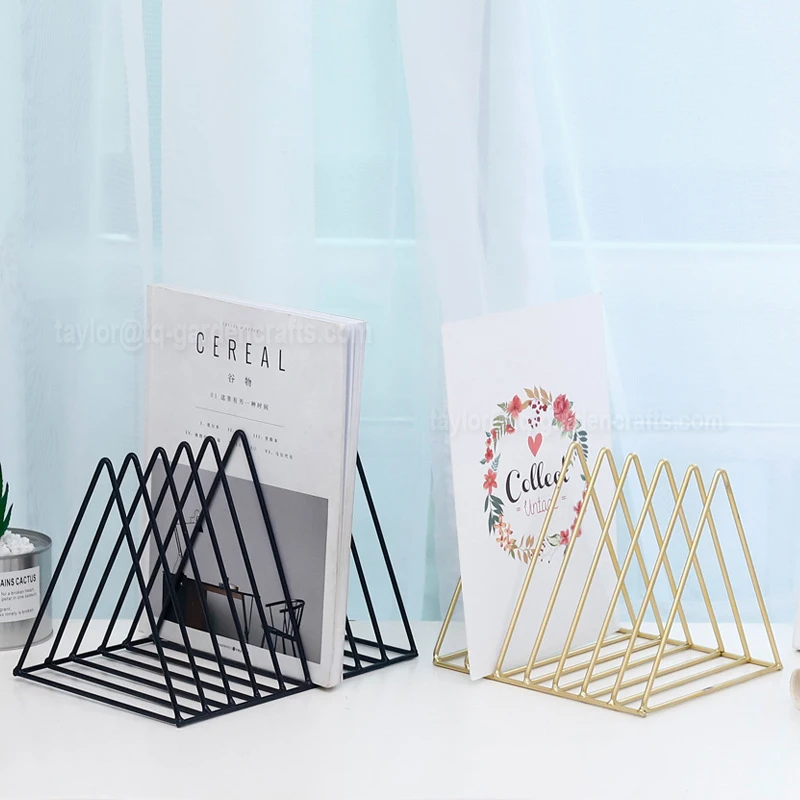 Iron Frame Magazine Book Stand Modern Simple Style Triangle Shape Design Decorative Desktop Organizer