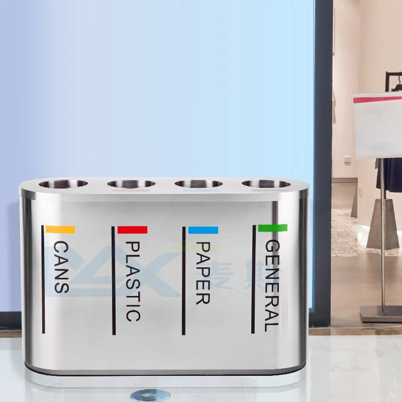 Guangzhou max round 4 bins recycle stainless steel trash bin for mall