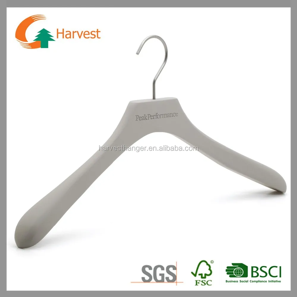 
Gray rubber coated wooden cloth hanger with laser logo 
