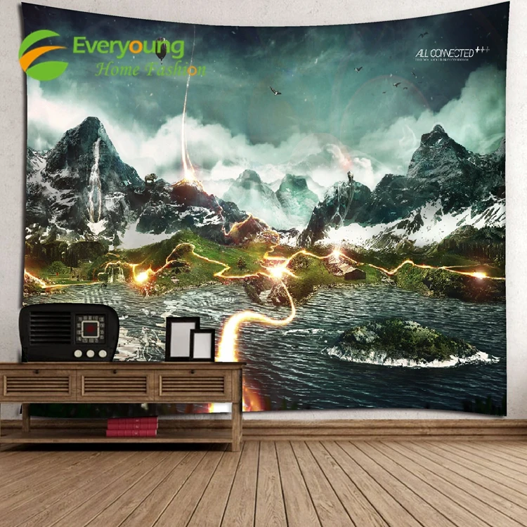 100% Polyester Fabric Digital Printing Wall Hanging Tapestry with Custom Designs