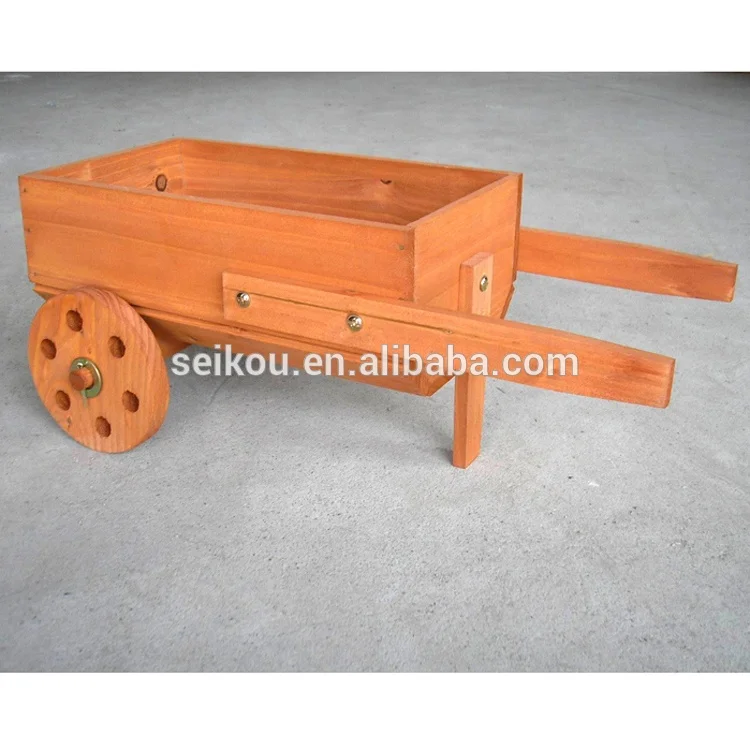 Wooden Garden Planter Car Outdoor Wooden Flower Pot Patio Wood Barrel Planter With Wheel