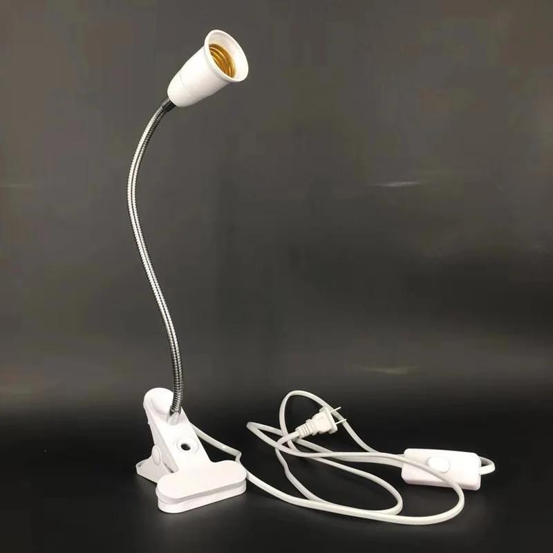 Direct Recharge EU Plug Flexible Clip-on LED Light Socket with Switch E27 Lamp Holder Plastic Book Reading Night Lamp