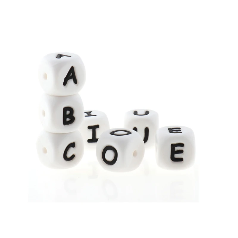 Квадратные силиконовые бусины с буквами, Английский алфавит, Детская жевательная трубка 12 мм, не содержит Бисфенол А, 100% пищевой класс