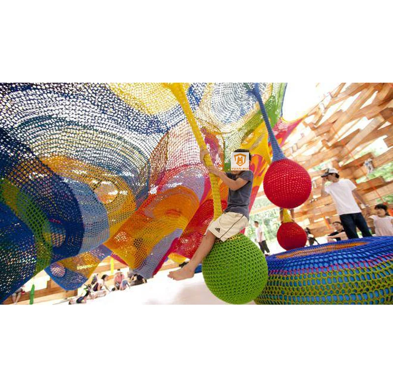 kids rope crochet climbing net for playground  rainbow net