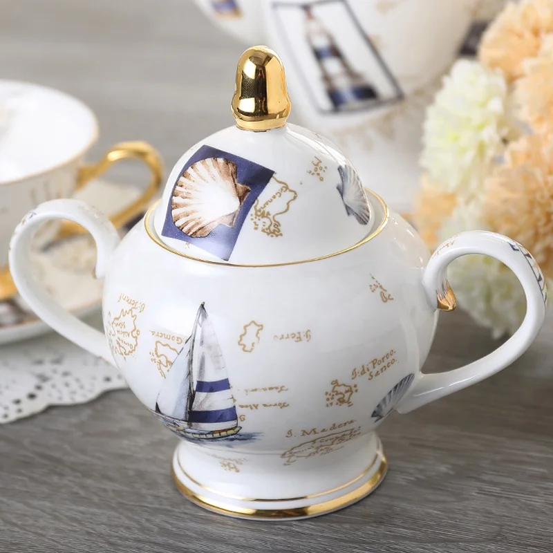 British ceramic 15pcs tea set porcelain elegant teapot milk pot sugar jar coffee cups