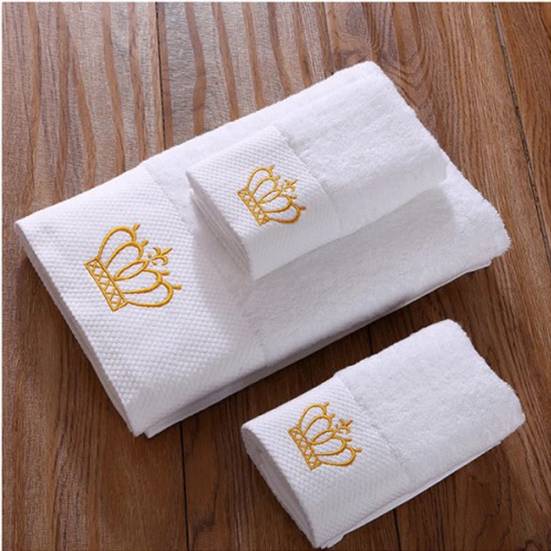 Hot Selling custom hotel logo white towels 100% Cotton Dobby border Bath Towel Sets for spa bathroom