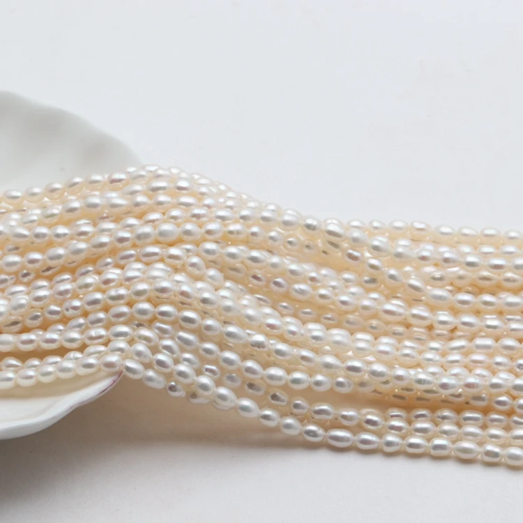3-4mm AAA wholesale cheap natural colors rice shaped string of pearls price