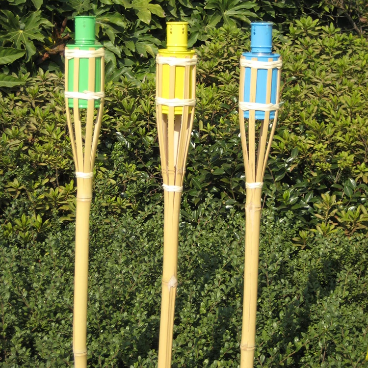 Outdoor 120CM Bamboo Torch Tiki Torch No Weaving Colored Canister Natural Garden Torch