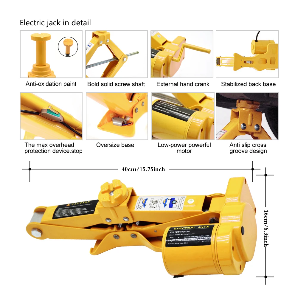 China wholesale websites best trolley electronic 12v dc car 2T 42CM scissor jack & Electric wrench suit