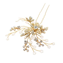 O382 Gold Floral Brass Alloy Freshwater Pearl Wedding Hairclips bridal Hair Accessories