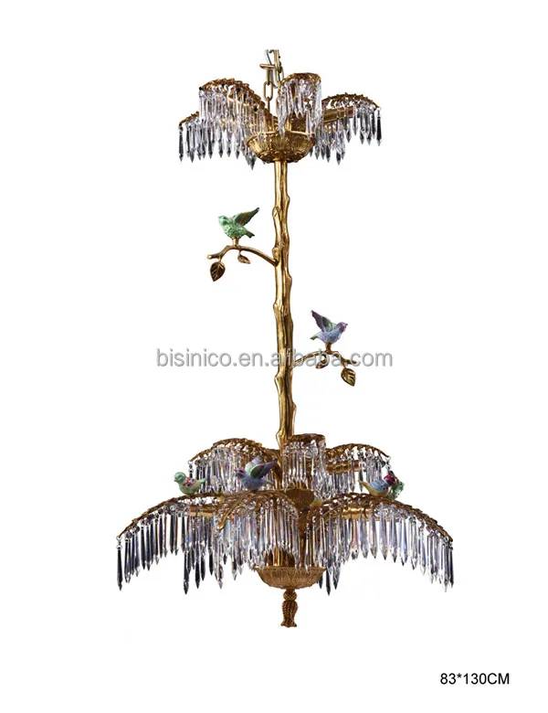 Golden Peacock Multiple Droplight Bronze Table Lamp, Antique Brass Desk Light With Colorful Sparrow Perched On The Trunk