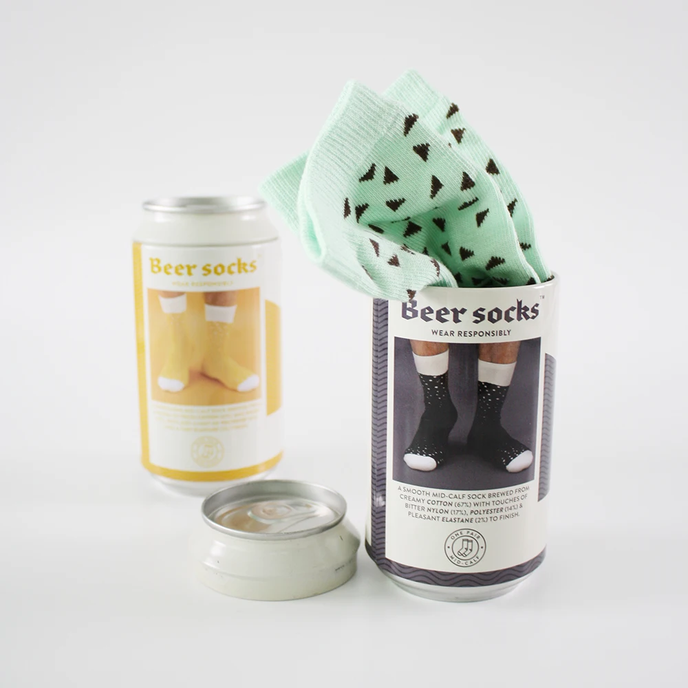 Custom logo beer socks in a can