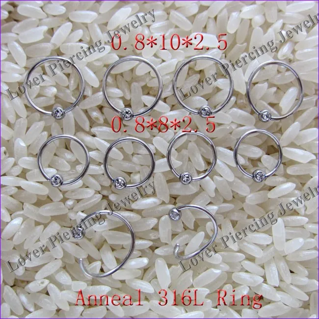 [SS-N689] Steel Anneald CBR Nose Rings With Welding Fixed Gem Ball Body Piering Jewelry