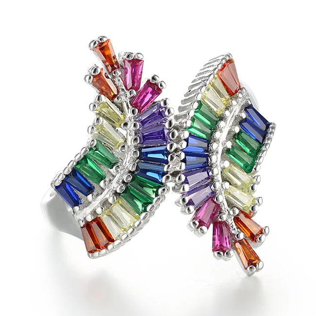 KENTURAY high quality large cz pave 925 silver ring with rainbow design jewelry fashion ring for women wholesale xupin KTR
