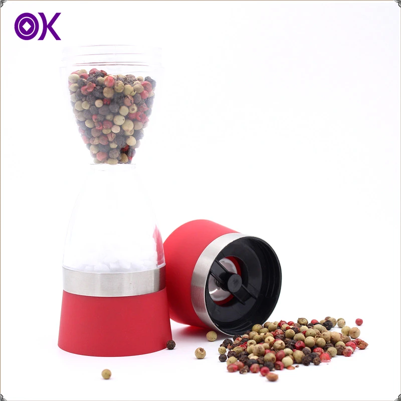 2 in 1 colorful plastic manual salt and pepper mill pepper grinder with double ended hourglass design